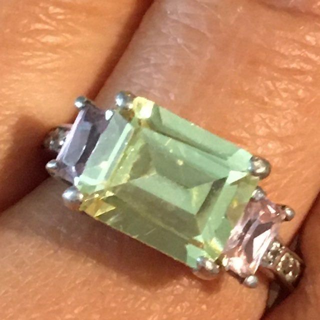 925 Sterling Silver Emerald Cut Candy Color Ring 49$